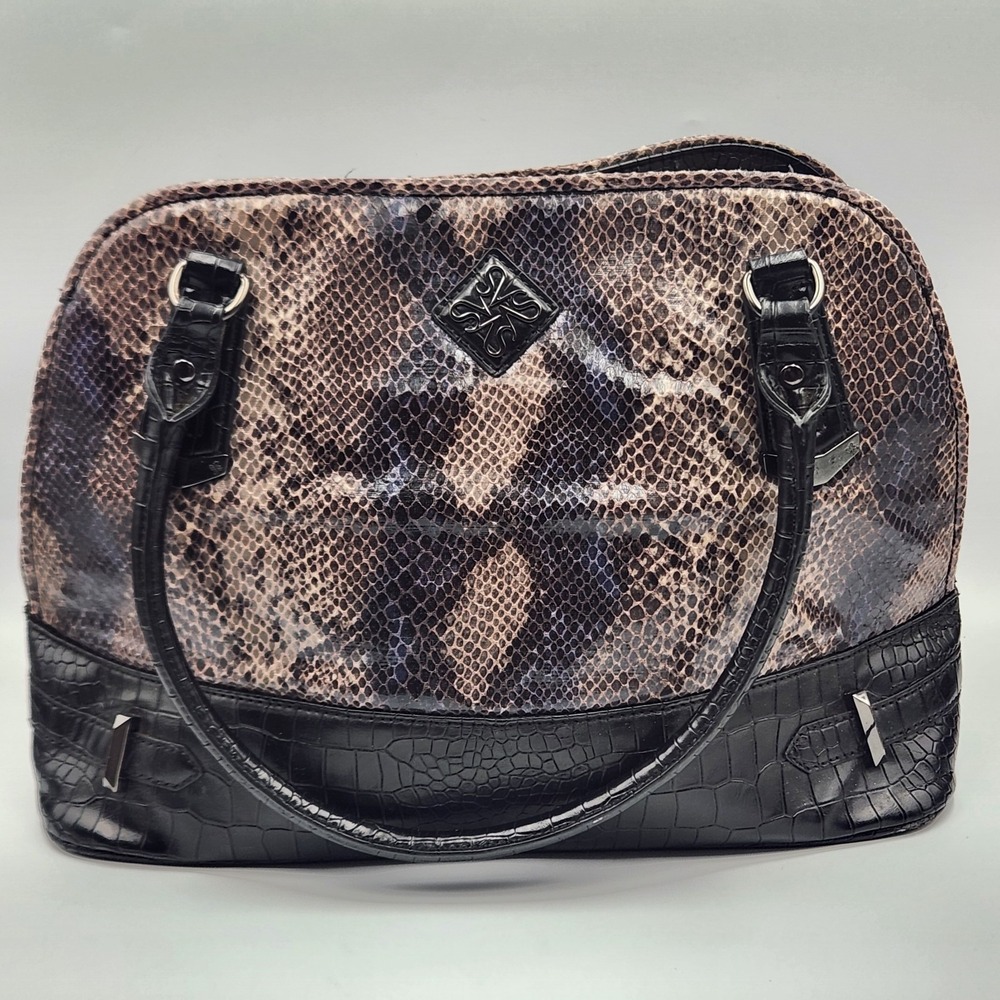 Simply Vera Vera Wang Snakeskin Shoulder Bag Taupe Gray Faux‎ Leather 14.5 Inch